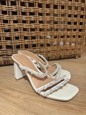 a new day White Pearl-Strap Block Heel - Worn Once